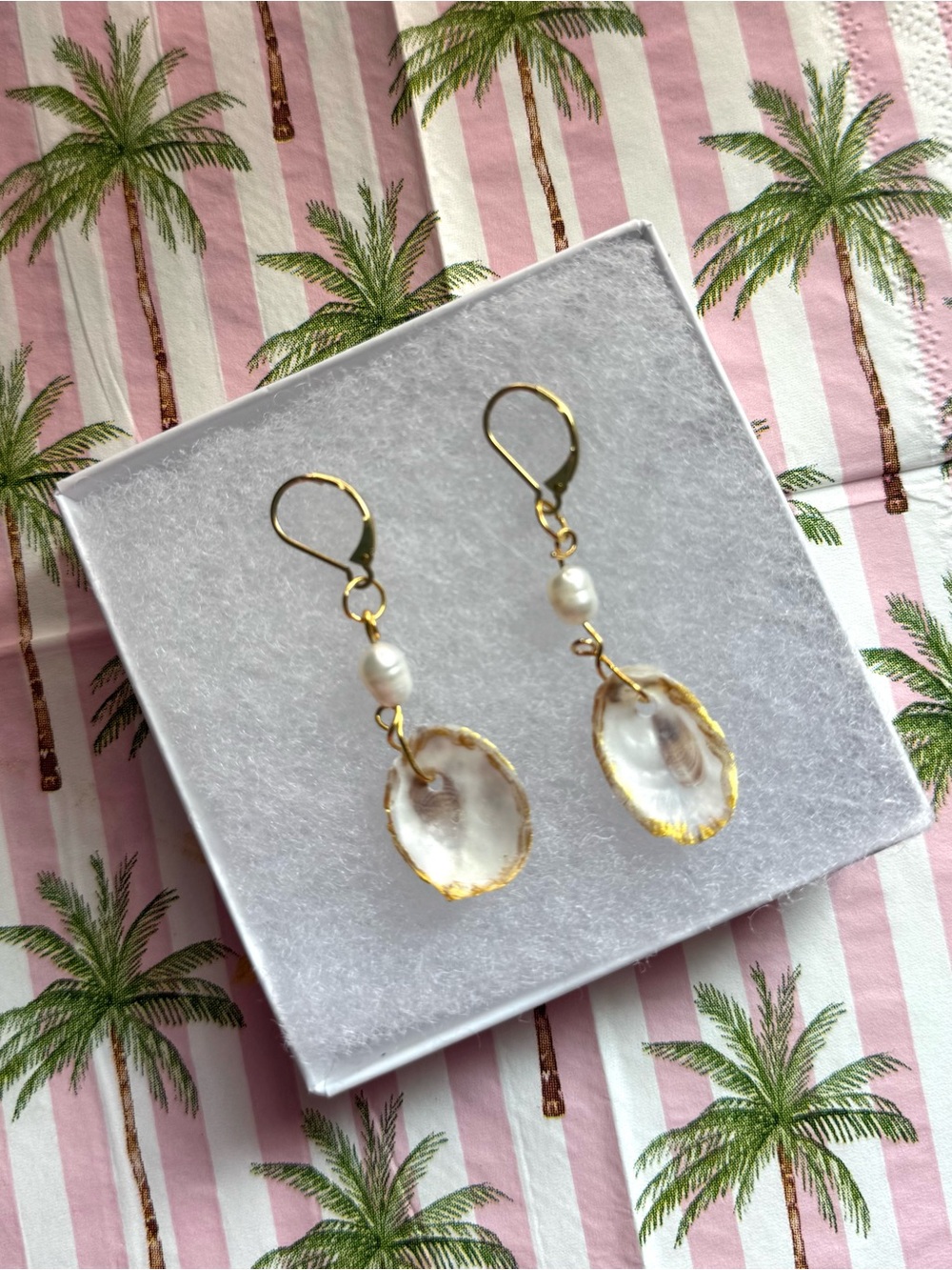 Gold-Trim Pearl Shell Drop Earrings
